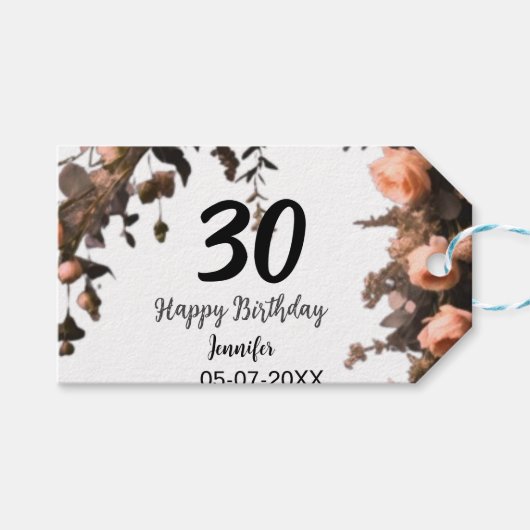 Roze roos  bloem moderne 30e verjaardag cadeaulabel (Voorkant (Horizontaal))