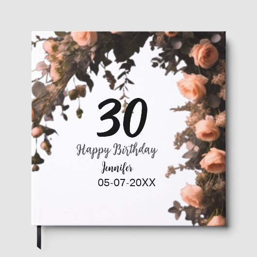 Roze roos  bloem moderne 30e verjaardag gastenboek (Voorkant)