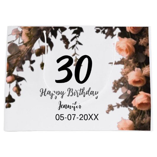 Roze roos bloem moderne 30e verjaardag groot cadeauzakje (Voorkant)