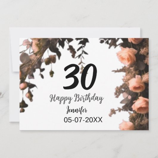Roze roos  bloem moderne 30e verjaardag kaart (Voorkant)