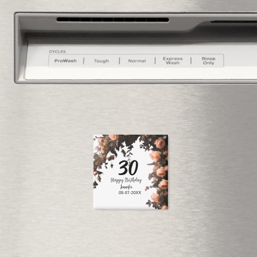 Roze roos  bloem moderne 30e verjaardag magneet (Insitu (Vaatwasser))