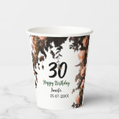 Roze roos  bloem moderne 30e verjaardag papieren bekers (Achterkant)