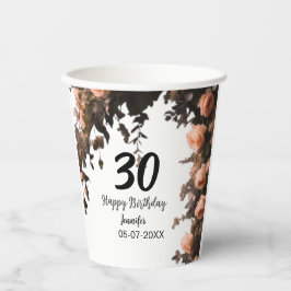 Roze roos  bloem moderne 30e verjaardag papieren bekers
