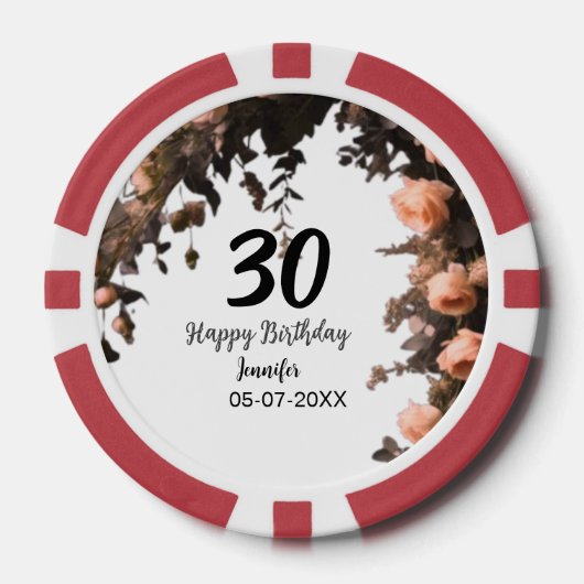 Roze roos bloem moderne 30e verjaardag poker chips (Voorkant)