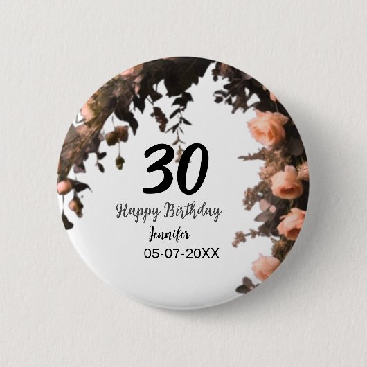Roze roos bloem moderne 30e verjaardag ronde button 5,7 cm (Voorkant)