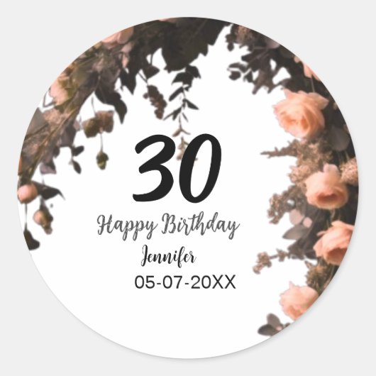 Roze roos bloem moderne 30e verjaardag ronde sticker (Voorkant)