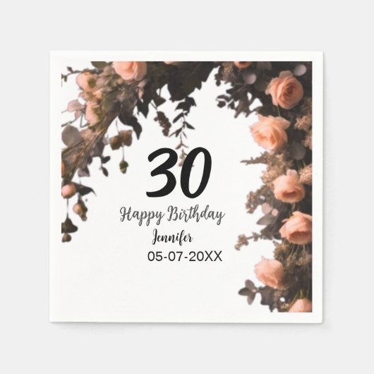Roze roos  bloem moderne 30e verjaardag servet (Voorkant)