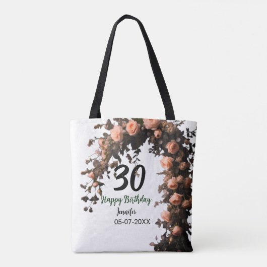Roze roos  bloem moderne 30e verjaardag tote bag (Achterkant)