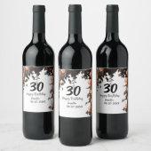 Roze roos bloem moderne 30e verjaardag wijn etiket (Flessen)