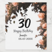 Roze roos bloem moderne 30e verjaardag wijn etiket (Enkel label)