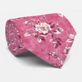 Roze Roos Bloem Motief Chinoiserie Stropdas (Opgerold)