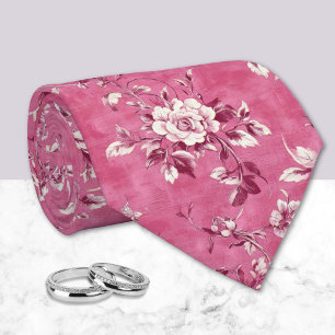 Roze Roos Bloem Motief Chinoiserie Stropdas