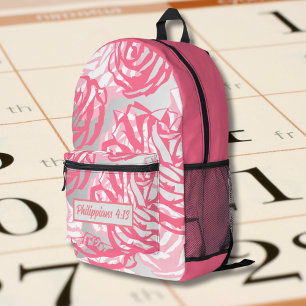 Roze Roos Bloem Motief Vintage Patroon met Bijbelv Bedrukte Rugzak