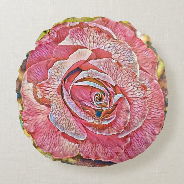 Roze roos bloem rond kussen (Voorkant)