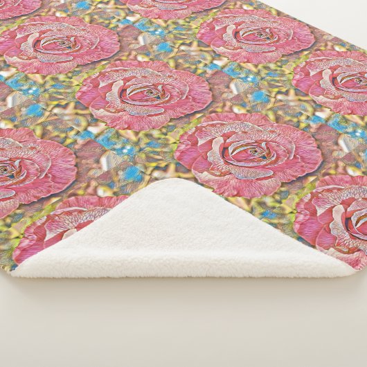Roze roos bloem sherpa deken (3/4)