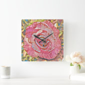 Roze roos bloem vierkante klok (Huis)