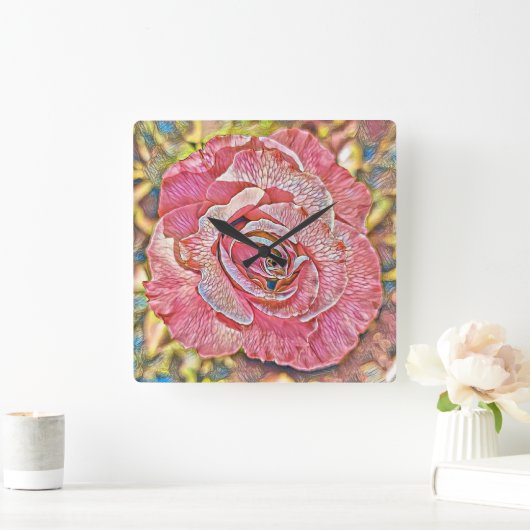 Roze roos bloem vierkante klok (Huis)