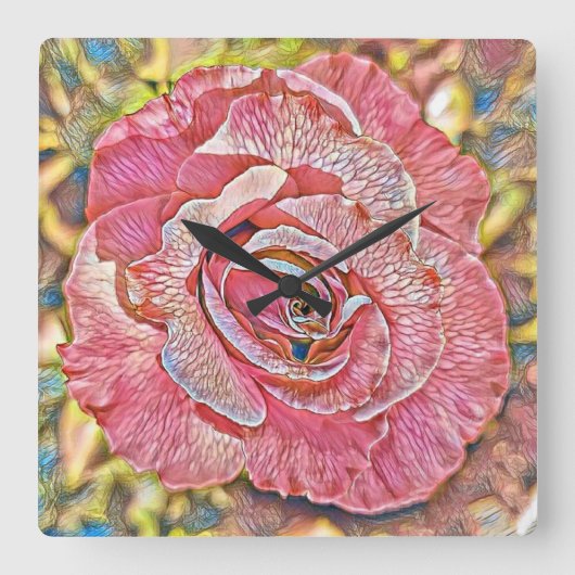 Roze roos bloem vierkante klok (Voorkant)