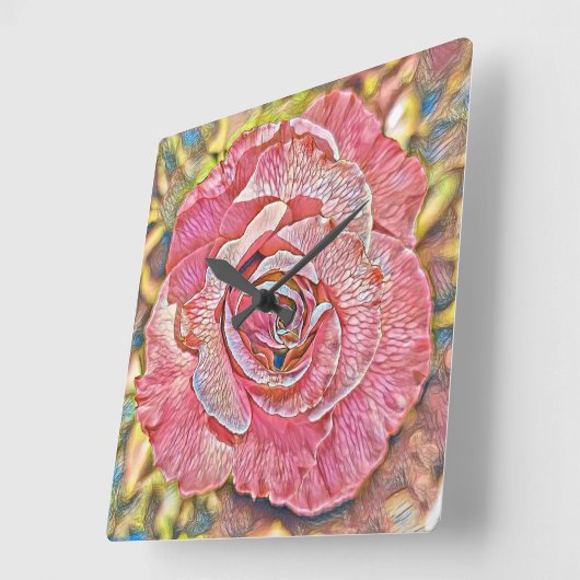 Roze roos bloem vierkante klok (Hoek)