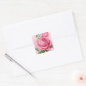 Roze roos bloem vintage vierkante sticker (Envelop)