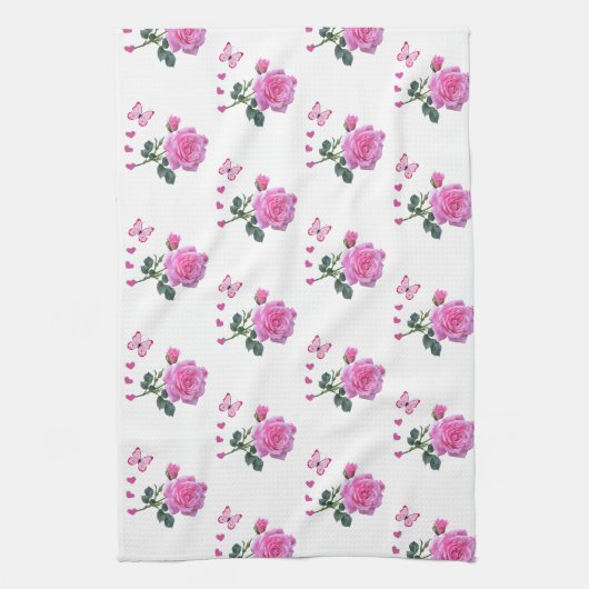 Roze Roos Bloem Vlinder Harten Handdoek (Verticaal)