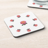 Roze roos bloemen bier onderzetter (Linkerzijde)