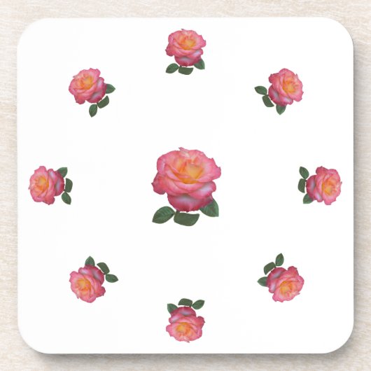 Roze roos bloemen bier onderzetter (Voorkant)