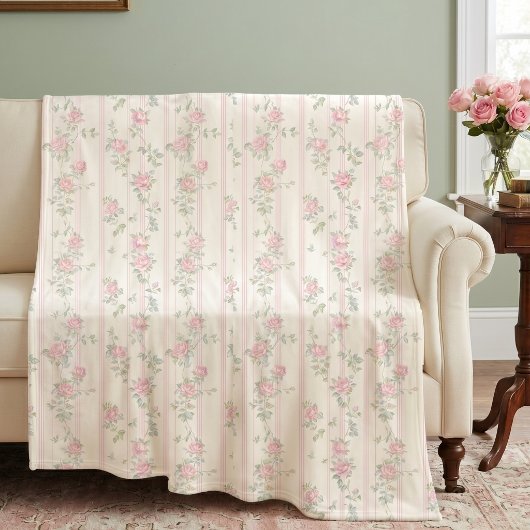 Roze Roos Bloemen Fleece Deken