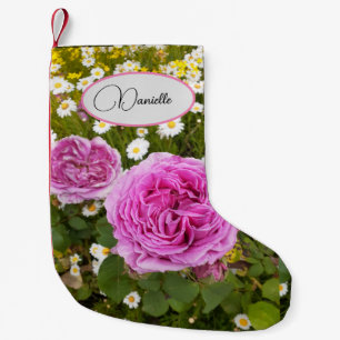 Roze Roos bloemen Florence Name Stocking Kleine Kerstsok