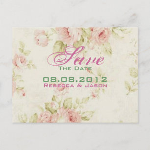 Roze roos Bloemen vintage bruiloft Save The date Aankondigingskaart