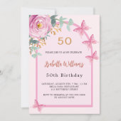 Roze roos bloemenboogvlinders Verjaardag Kaart (Voorkant)