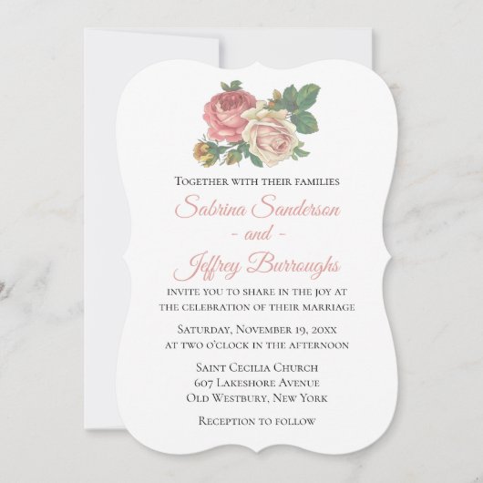  roze roos bloemenbruiloft kaart (Voorkant)