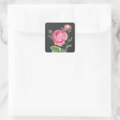 Roze roos bloemend modern vierkante sticker (Tas)