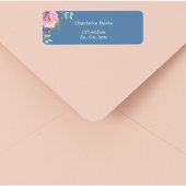 Roze roos bloemgroen blauw retouradres  etiket