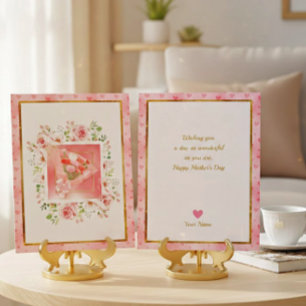 Roze Roos Bloemhartens Moederdag 3D-stijl Kaart