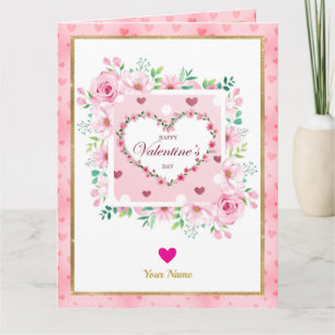 Roze Roos Bloemhartenvorm Valentijnsdag Cadeaus Kaart