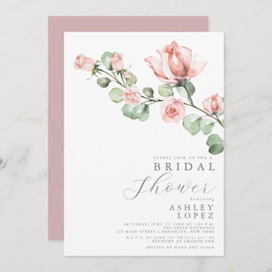 Roze roos bloemig Elegant minimaal Vrijgezellenfee Kaart (Voorkant / Achterkant)