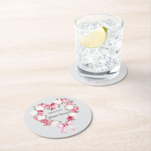 Roze Roos Bloemig Hart Bruiloft Feest Ronde Kartonnen Onderzetter (Insitu)