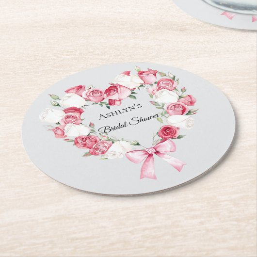 Roze Roos Bloemig Hart Bruiloft Feest Ronde Kartonnen Onderzetter (Gebogen)