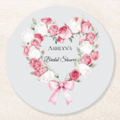 Roze Roos Bloemig Hart Bruiloft Feest Ronde Kartonnen Onderzetter (Voorkant)