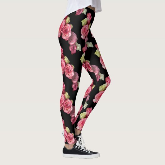 Roze roos bloemig leggings (Rechts)