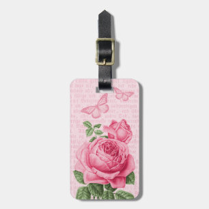 Roze roos bloemig meisjesachtig bagagelabel