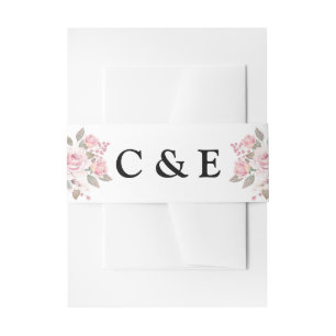 Roze Roos Bloemig Monogram Uitnodigingen Wikkel