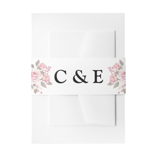 Roze Roos Bloemig Monogram Uitnodigingen Wikkel (Voorkant Voorbeeld)