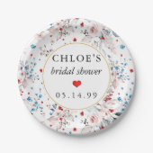 Roze Roos Bloemige Blauwe Bloemen Bruidsdouche Papieren Bordje (Voorkant)