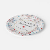 Roze Roos Bloemige Blauwe Bloemen Bruidsdouche Papieren Bordje (Gekanteld)