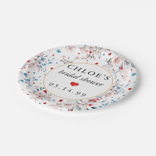 Roze Roos Bloemige Blauwe Bloemen Bruidsmeisjesfee Papieren Bordje (Gekanteld)
