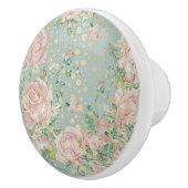 Roze roos bloemige blauwgroen en gouden stip elega keramische knop (Rechts)