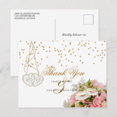 Roze Roos Bloemige Bloemen - Dank Je Briefkaart (Voorkant / Achterkant)
