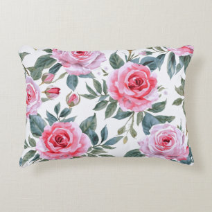 Roze Roos Bloemige Cottagecore Watercolor Patroon Accent Kussen